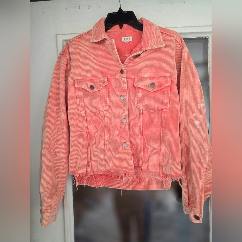 POL Women's Orange Corduroy Cropped Raw Hem Jacket Sz Small